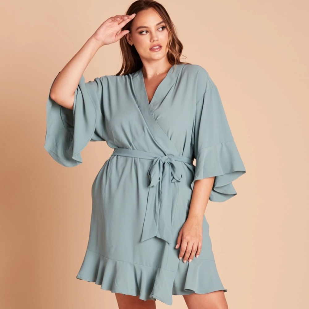 Birdy Grey Kenny Ruffle Robe in Sea Glass 1X/3X